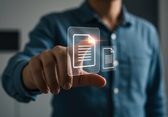 x-default Person clicking on a digital document on a touchscreen