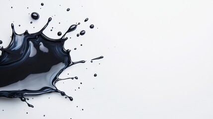 Black ink splash creates artistic and dynamic visual on clean white background, evoking creativity and expression. fluidity and movement of ink add energetic touch to composition