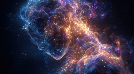 Ethereal cosmic being manifesting through swirling nebulae and stardust