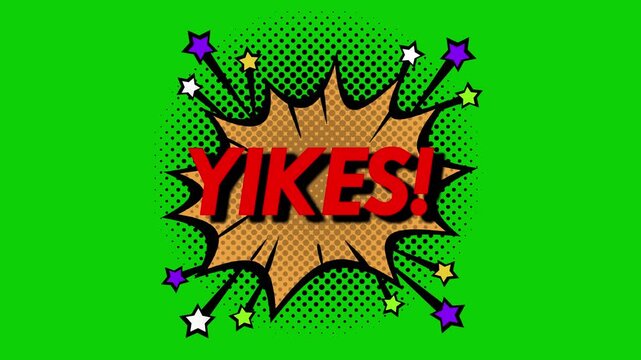 Animated Comic Explosion with YIKES Text on Green Screen & Black Background, Comic Book Style, 4K