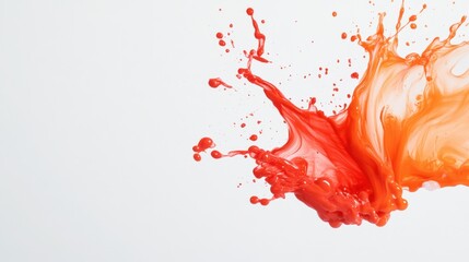 Vibrant splash of red and orange paint creates dynamic and energetic visual effect against clean white background, evoking creativity and excitement
