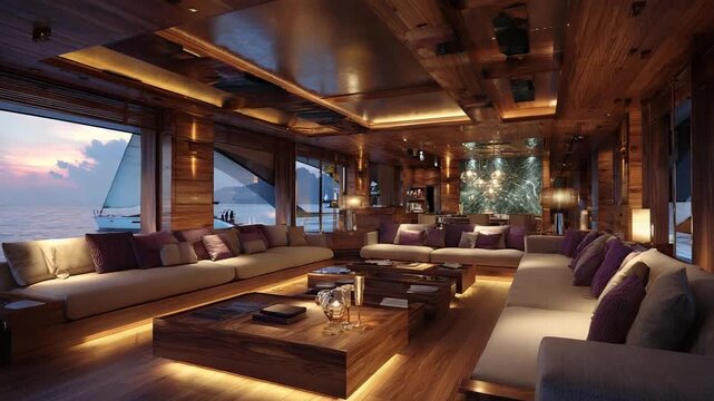 Luxury yacht interior with ocean view
