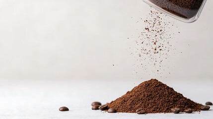 Fine grains pouring onto a pile of dark powdered substance
