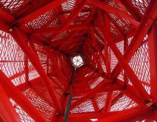 Red metal tower interior