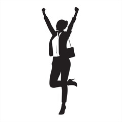 Silhouette of a Joyful Female Office Worker Posing – Vector Illustration