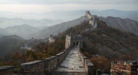 Majestic Ancient Wall Winding Through Misty Mountains Explore History Breathtaking Views