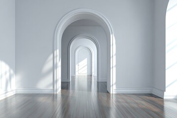 Empty arched hallway, bright and spacious