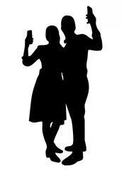 Man and woman make selfies on...