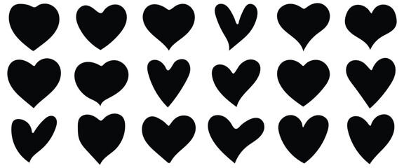 Love Heart Icons Collection – Red and Black Decorative Vector Hearts Set on White Background