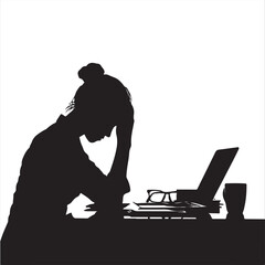 Silhouette of a Woman Worker Showing Burnout – Vector Illustration