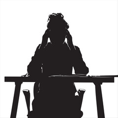 Silhouette of a Woman Worker Feeling Burnt Out – Vector Illustration