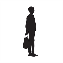 Silhouette of a Man Standing with Shopping Bags – vector illustration