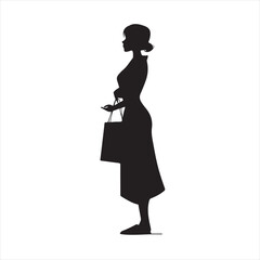 Side Silhouette of a Woman Standing with Shopping Bags – vector illustration