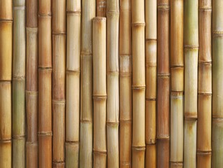Fototapeta premium Bamboo Pole Wall. Abstract Wooden Curtain Barrier on Desktop Background