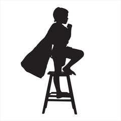 Superhero Kid Silhouette Posing on a Chair with Cape – Vector Illustration