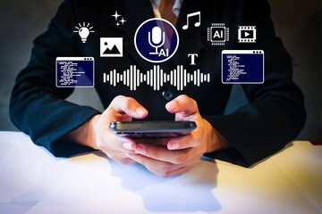 AI voice mode command from smartphone icon vector for speech recognition, mobile assistant, and smart interaction. Ideal for technology, automation, and modern communication interface illustration.