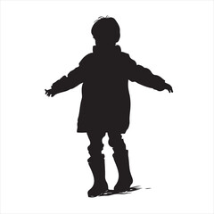 Silhouette of a Girl Wearing Winter Puffer Jacket with Open Arms – Vector Illustration