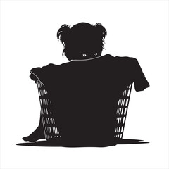 Black Silhouette of a Child Hiding Behind a Laundry Basket – Vector Illustration