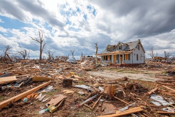 Natural Disaster Recovery: Debris Cleanup After Tornado Destroys Homes