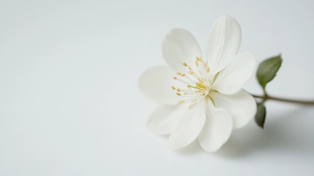 Single white flower on plain background, serene indoor setting