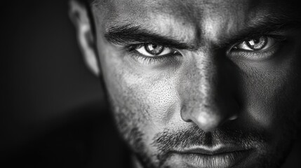Obraz premium Intense close-up portrait of serious young man in studio