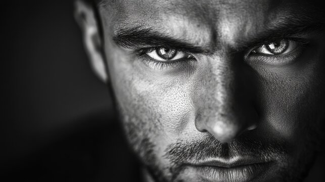 Intense close-up portrait of serious young man in studio - Powered by Adobe
