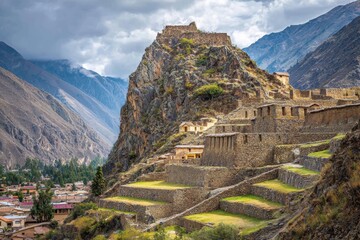 Ollantaytambo Peru: Inca Temple Ruins and Terraces on Andean Cliff