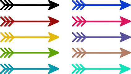Fototapeta premium Ten black arrows pointing right on a light gray background