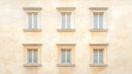 Fototapeta premium Six serene windows on a historical building exterior