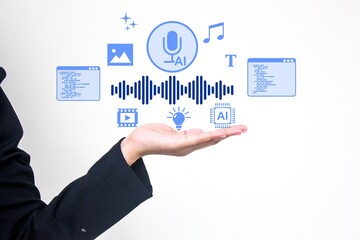 AI voice mode command for artificial intelligence, automated assistants, and digital technology. Ideal for illustrating voice-activated systems, smart devices, and user commands.