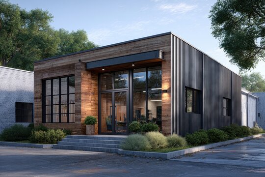 Small Office Exterior. Modern Building Architecture with Home Office Unit