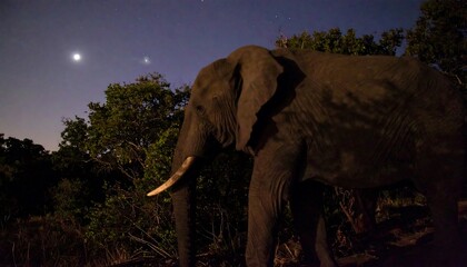 Elephant under starry night sky