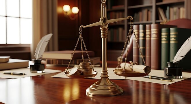 Justice and wealth balance on scales, representing legal and financial decisions in a classic study