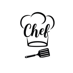 Chef Hat with Spatula in Simple Design on White Background