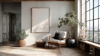 Fototapeta premium Living room interior design with a mockup photo frame,