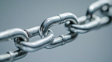 Industrial metal chain connected against neutral background