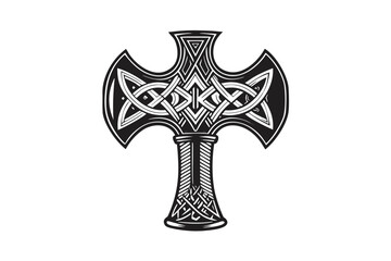 Black Axe with Celtic Knotwork on White Background Intricate Design