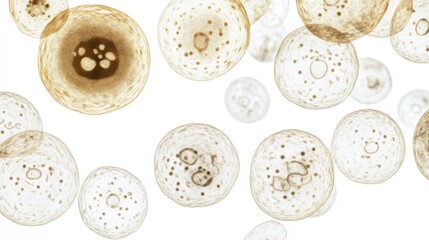 Numerous floating cells in a sterile laboratory environment