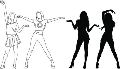 Dancing girl silhouette vector illustration graphic design editable
