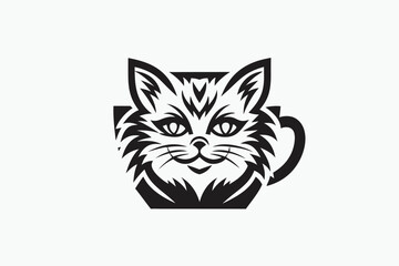 Cat Face Silhouette Icon with Detailed Markings in on White Background