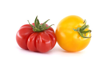 Red and Yellow Tomatoes on a White Background in Vibrant Lighting
