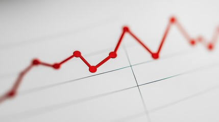 Obraz premium Red line graph showing fluctuating data in office setting