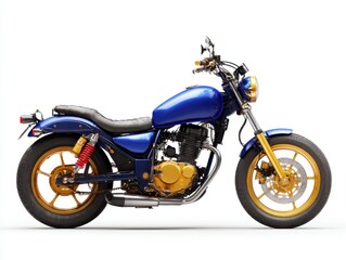 Obraz premium Blue and Gold Classic Cruiser Motorcycle Side View