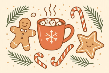 Christmas Cookies, Candy Canes, and Hot Cocoa with Marshmallows