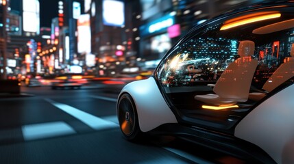 Fototapeta premium Futuristic electric car in vibrant city night
