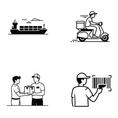 Delivery line art vector of courier service and fast shipping design icons set  
