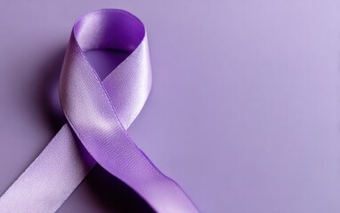 Purple ribbon on a purple background symbolizing cancer awareness and support for various causes