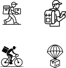 Delivery line art vector of courier service and fast shipping design icons set  
