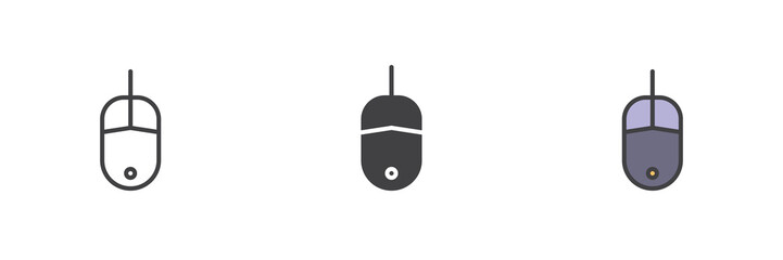 Computer mouse icon set in line, solid and filled outline style