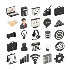 Monochromatic 3D Business Icons: Success, Strategy, and Teamwork Concepts.